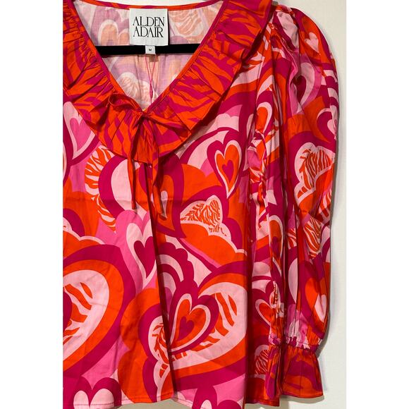 Alden Adair Jean Top Lovers Lane Size Medium NWT Red Pink Romantic Blouse - Picture 6 of 14
